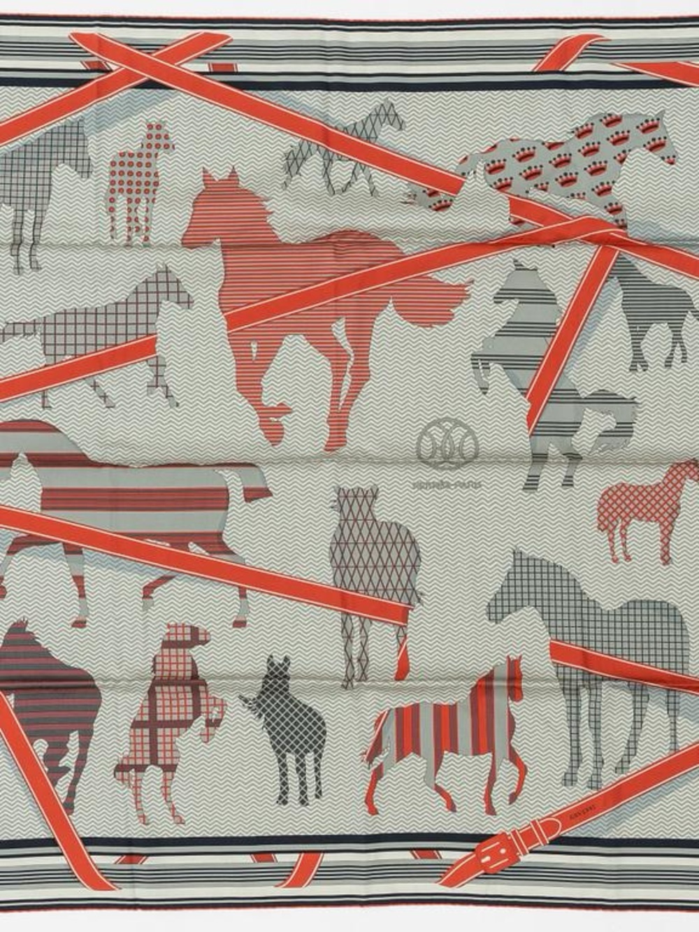 Hermes,scarf Gray and Coral Horse-